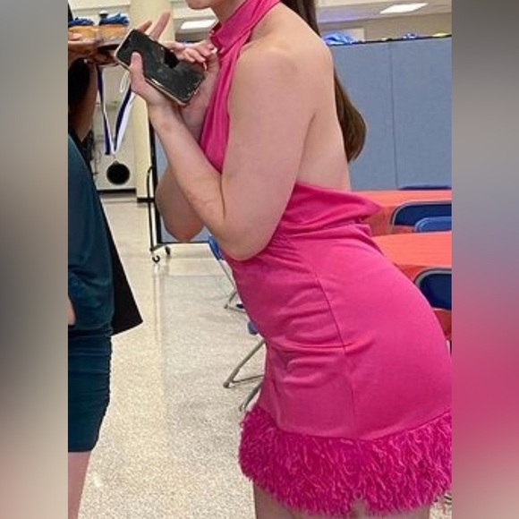 ASOS Fuchsia Satin halter low back Mini Dress - Picture 5 of 6